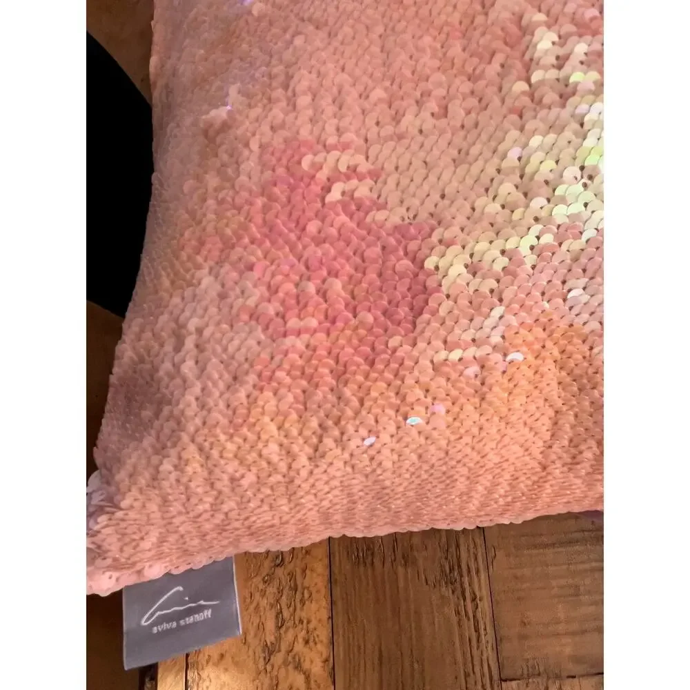 AVIVA STANOFF New Sequin Mermaid Pillow w/Feather-Down insert 18X18